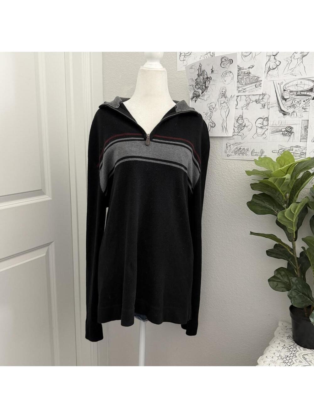 Reunion quarter zip cotton striped sweater